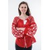 Boho Style Ukrainian Embroidered Folk  Blouse "Starry Sky" white on red